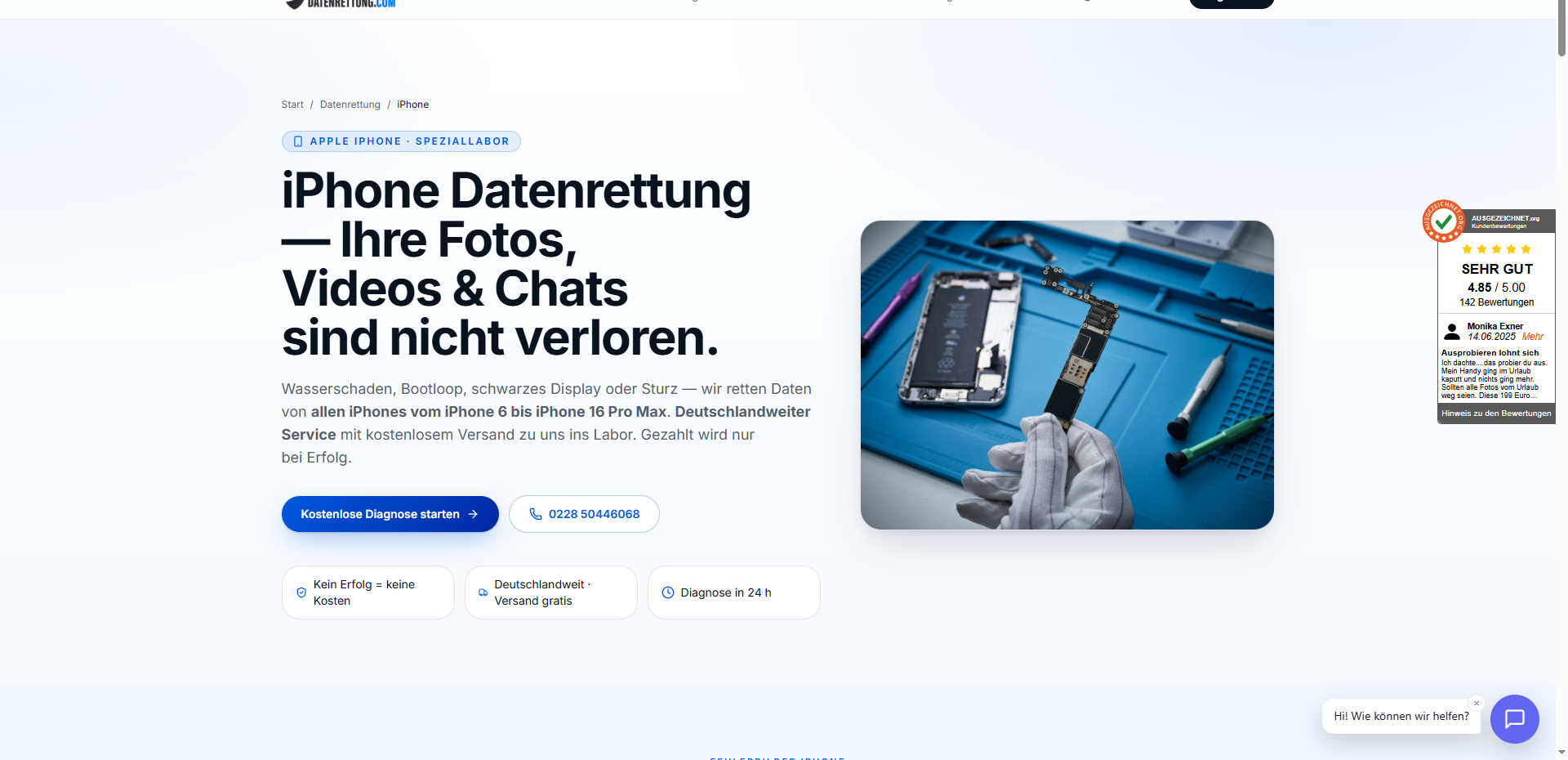 Schadens-Landingpage — eigenständig optimiert je Gerätetyp